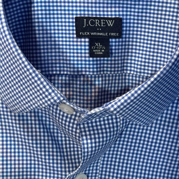 J.Crew‎ Flex Wrinkle-Free Blue Gingham Dress Shirt XL (17-17½) - Picture 4 of 8